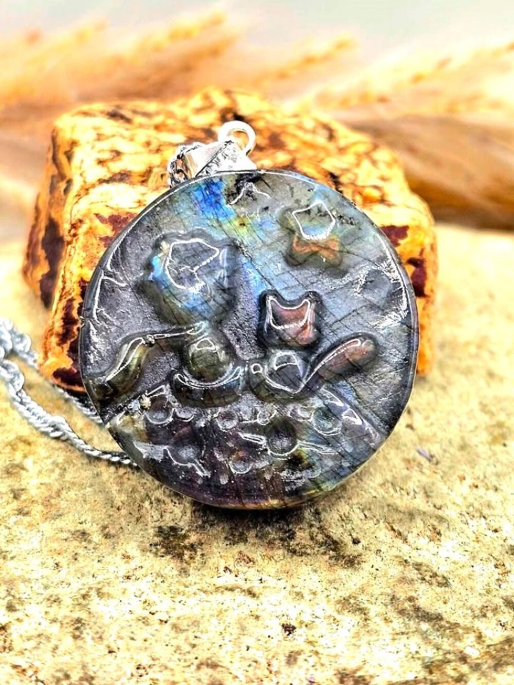 Nature Labradorite Little Prince & Fox Pendant Necklace